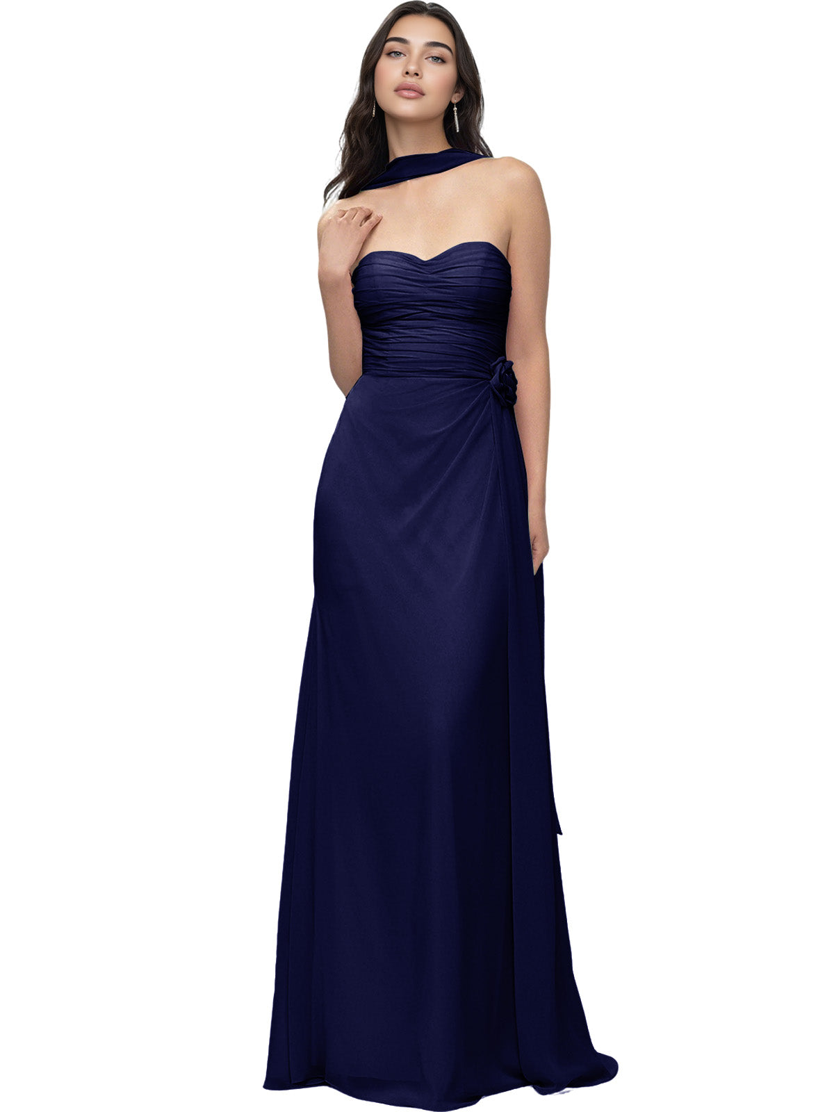Strapless Chiffon Bridesmaid Dress with Wrapped Bodice and Slit Dress