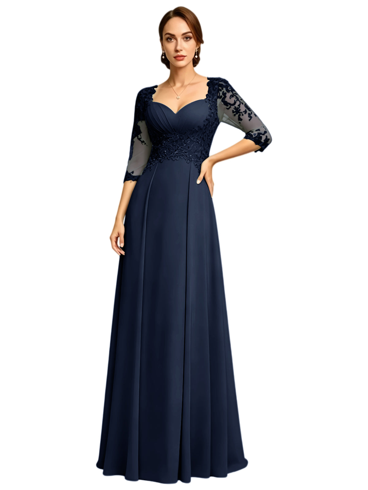 Long Sweetheart Mother of the Bride Dress Lace Jacket Chiffon A-Line Formal Gown