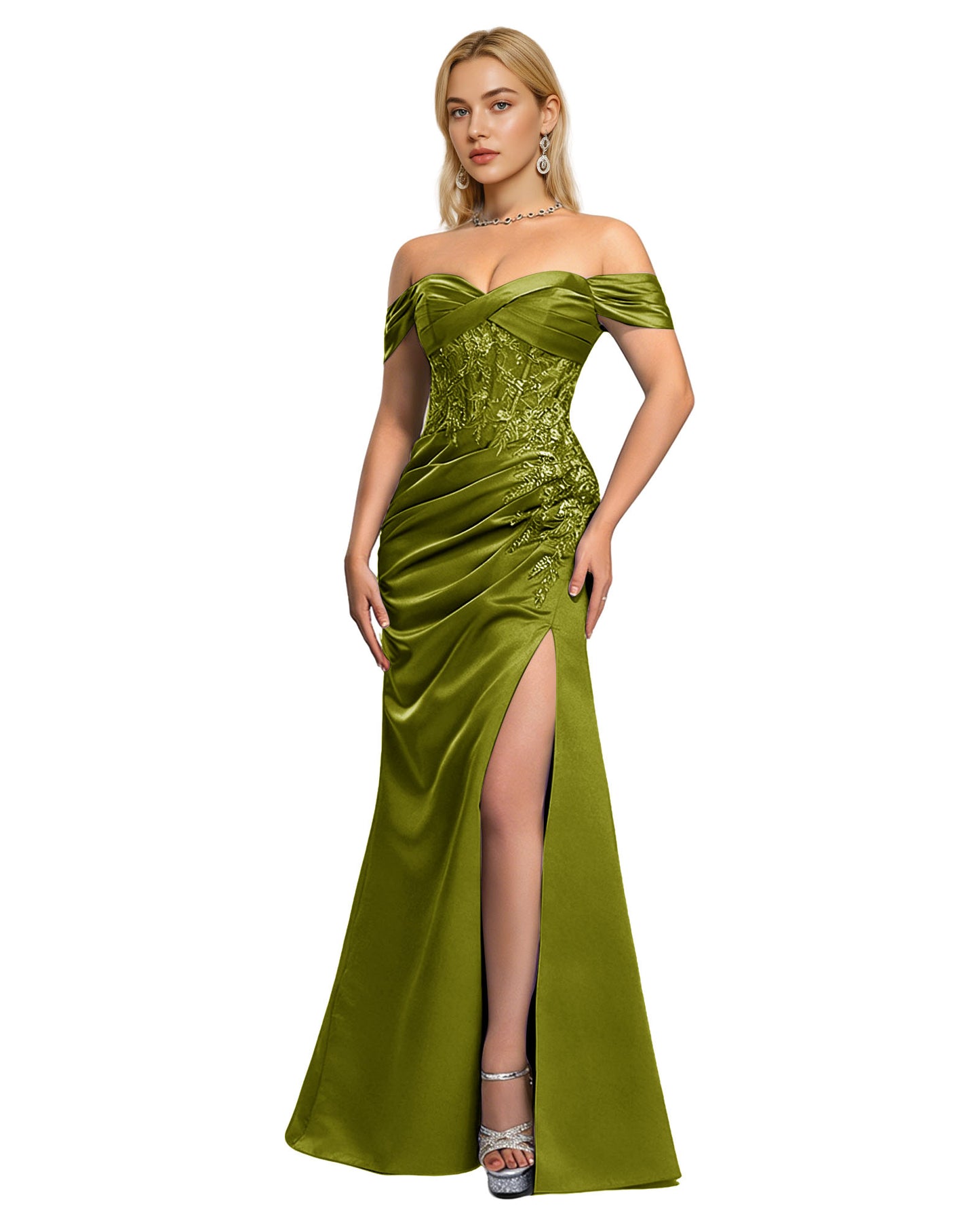 Off Shoulder Sequin Sheath Prom Dress with Foldover Neckline and Slit