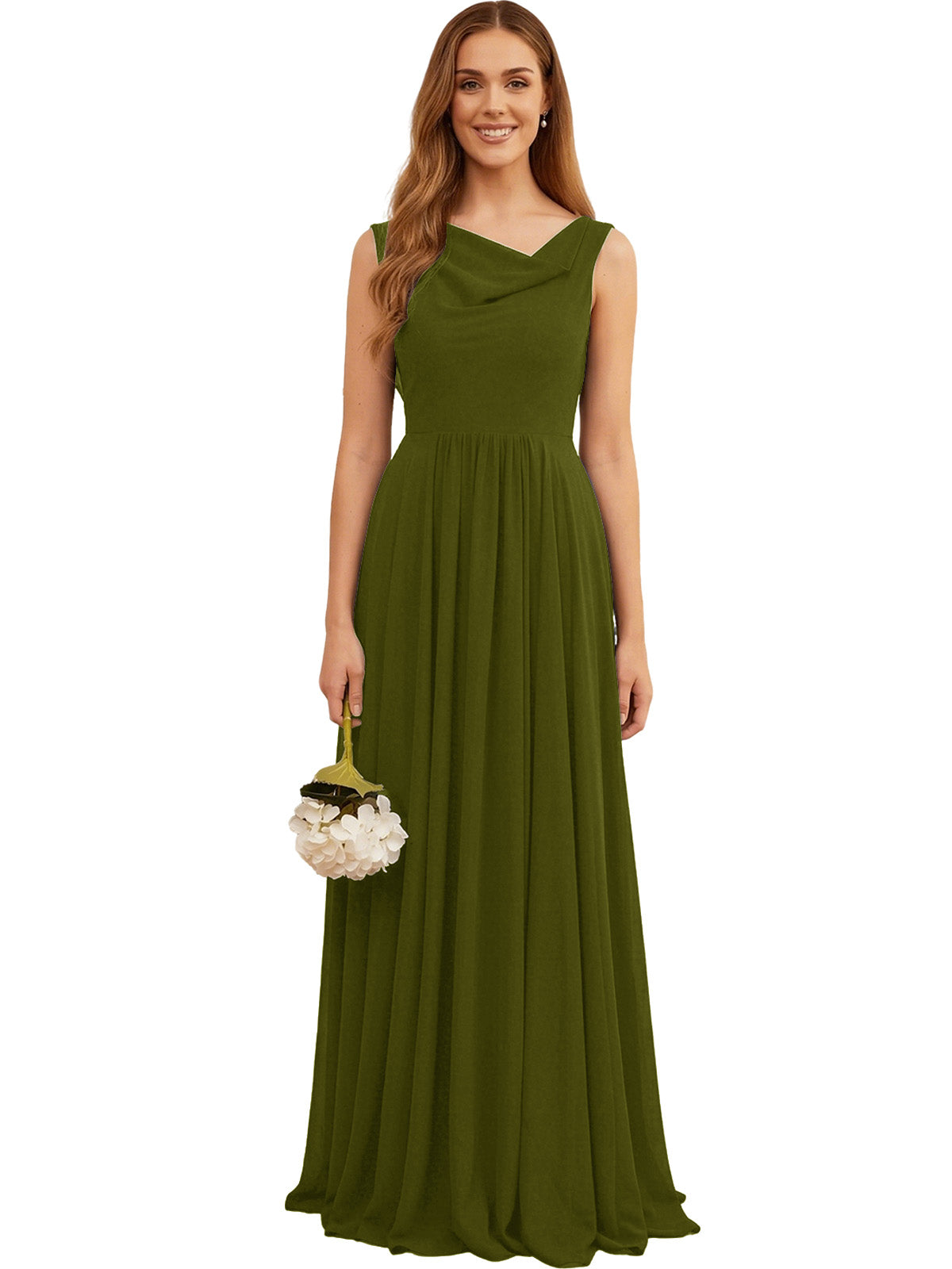 Jewel Neck Sleeveless Chiffon Bridesmaid Dress with Pleated dress
