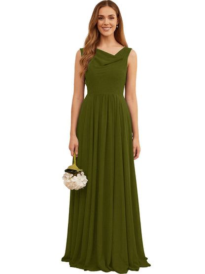 Jewel Neck Sleeveless Chiffon Bridesmaid Dress with Pleated dress