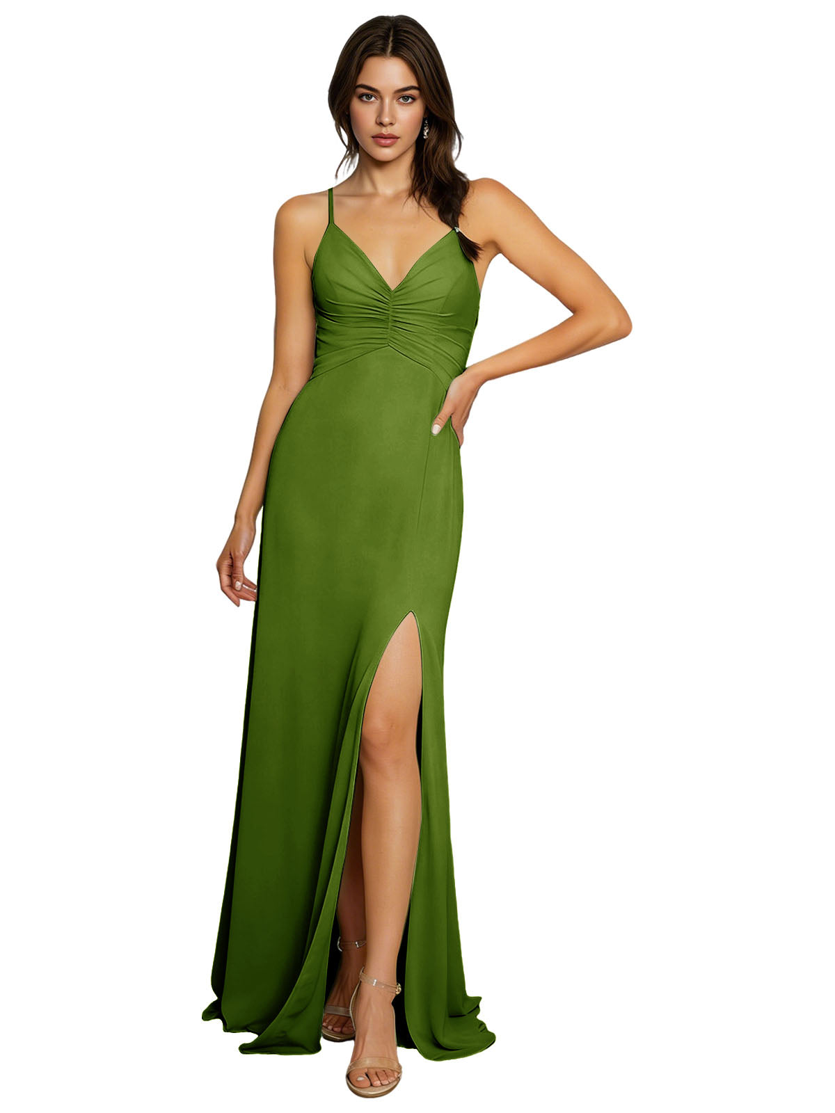 Minimal Spaghetti Strap Chiffon Bridesmaid Dress with Front Slit