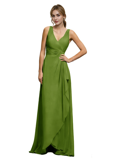Halter V-Neck Chiffon Bridesmaid Dress with Draped Sash Waist