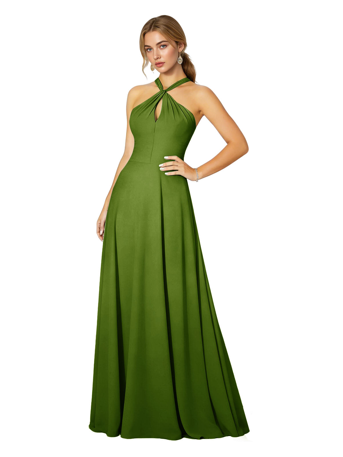 Cross Halter Chiffon Bridesmaid Dress with Empire Waist