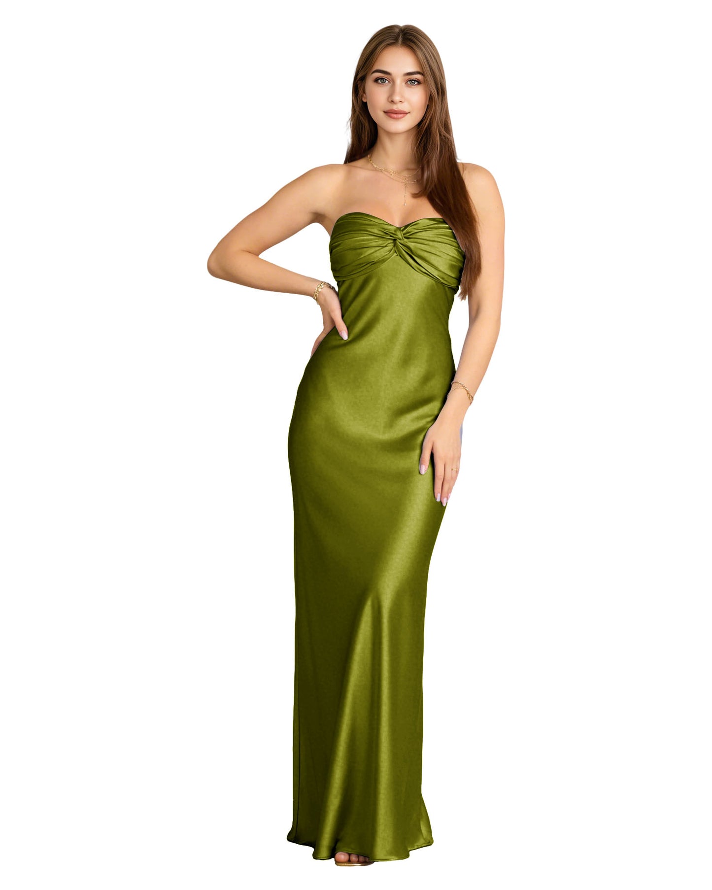 Strapless Satin Bridesmaid Dress with Twisted Sweetheart Bodice