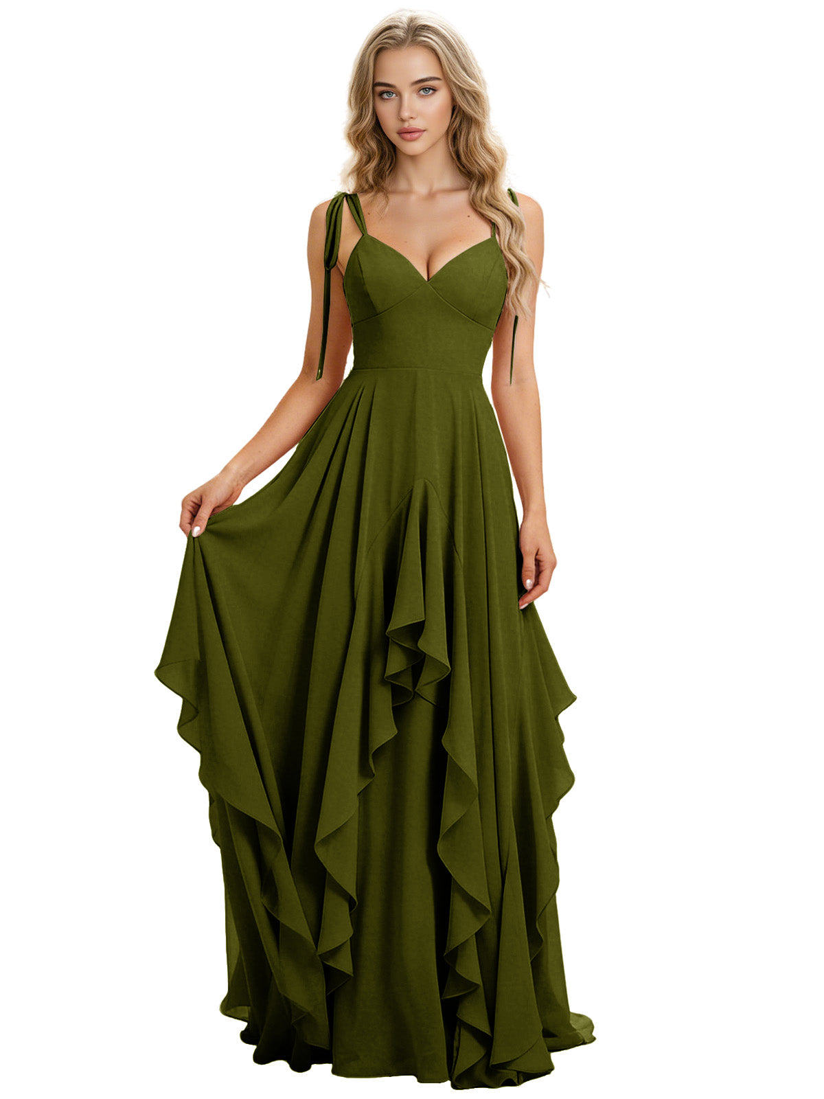Spaghetti Strap Chiffon Bridesmaid Dress with Cascading Ruffle dress
