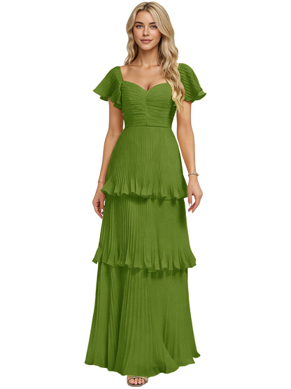 Tiered Ruffle Chiffon Bridesmaid Dress with Sweetheart Neckline