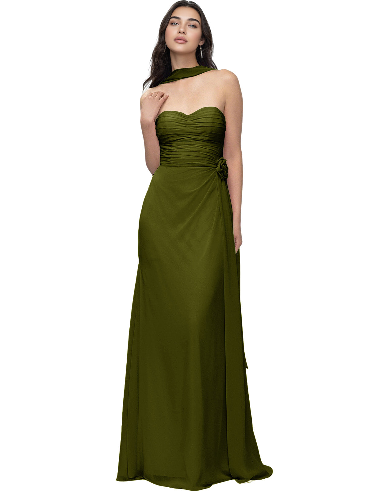 Strapless Chiffon Bridesmaid Dress with Wrapped Bodice and Slit Dress