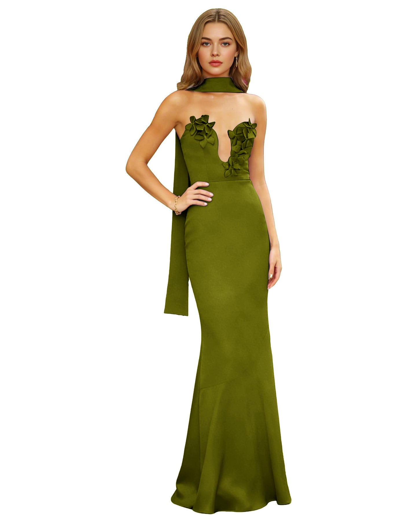 Halter Neck Satin Column Prom Dress with Illusion Cutout and Open Back