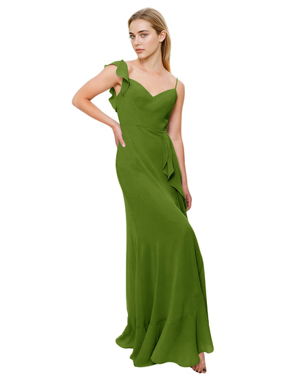 V-Neck Ruffle Strap Bridesmaid Dress with Cascading Chiffon Dress