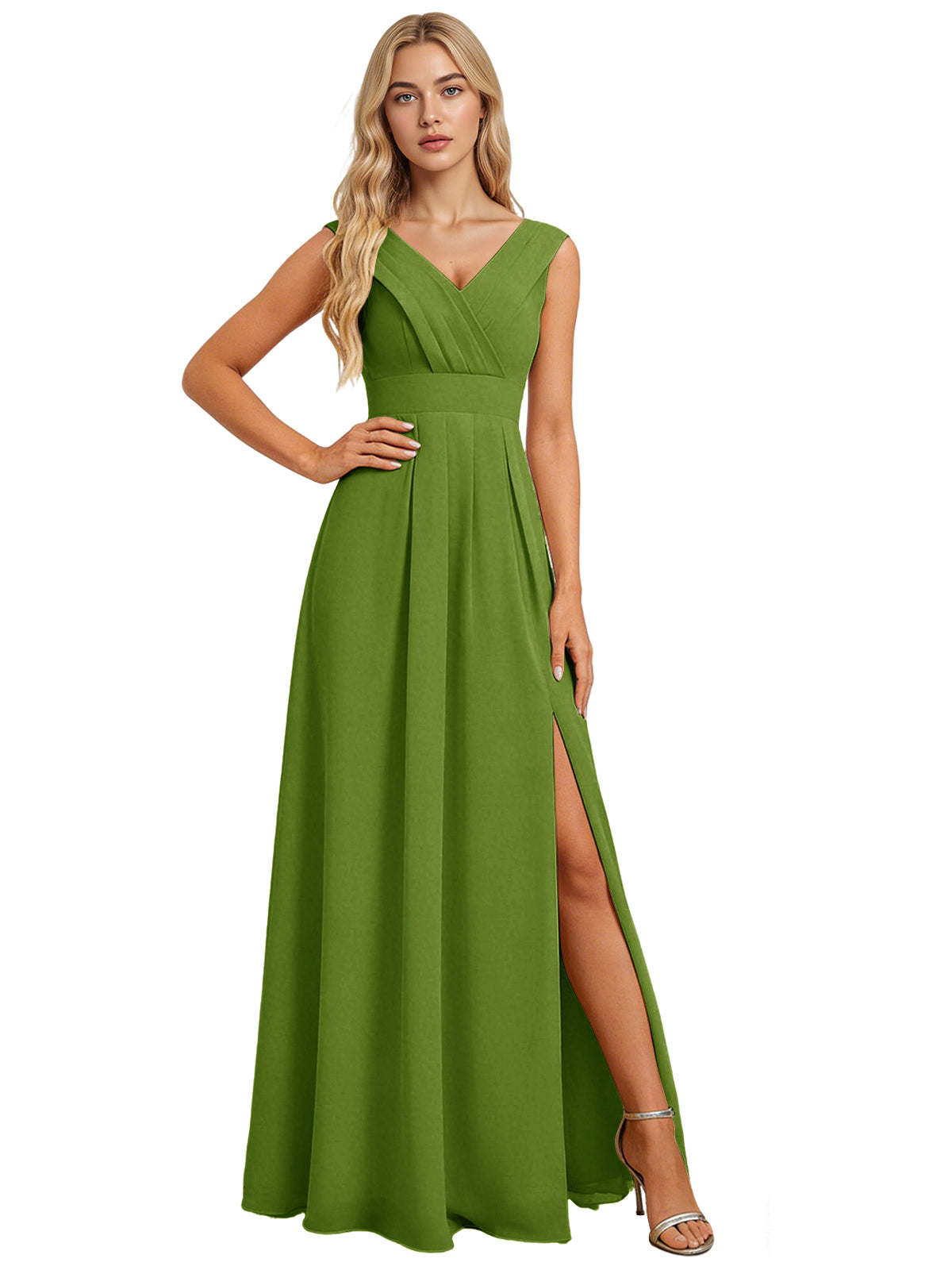 Surplice V-Neck Chiffon Bridesmaid Dress with A-Line Slit dress
