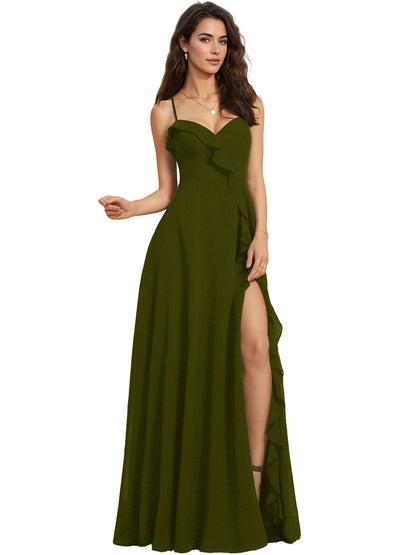 Sweetheart Spaghetti Strap Chiffon Bridesmaid Dress with Slit