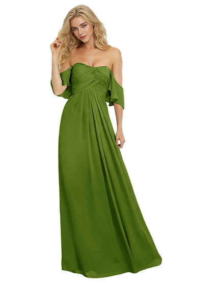 Off Shoulder Chiffon Bridesmaid Dress with Bow Sleeve Detail