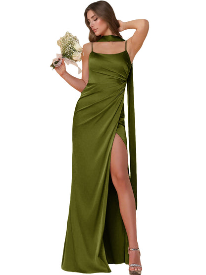 One Shoulder Satin Bridesmaid Dress with Ruched Draped Dress