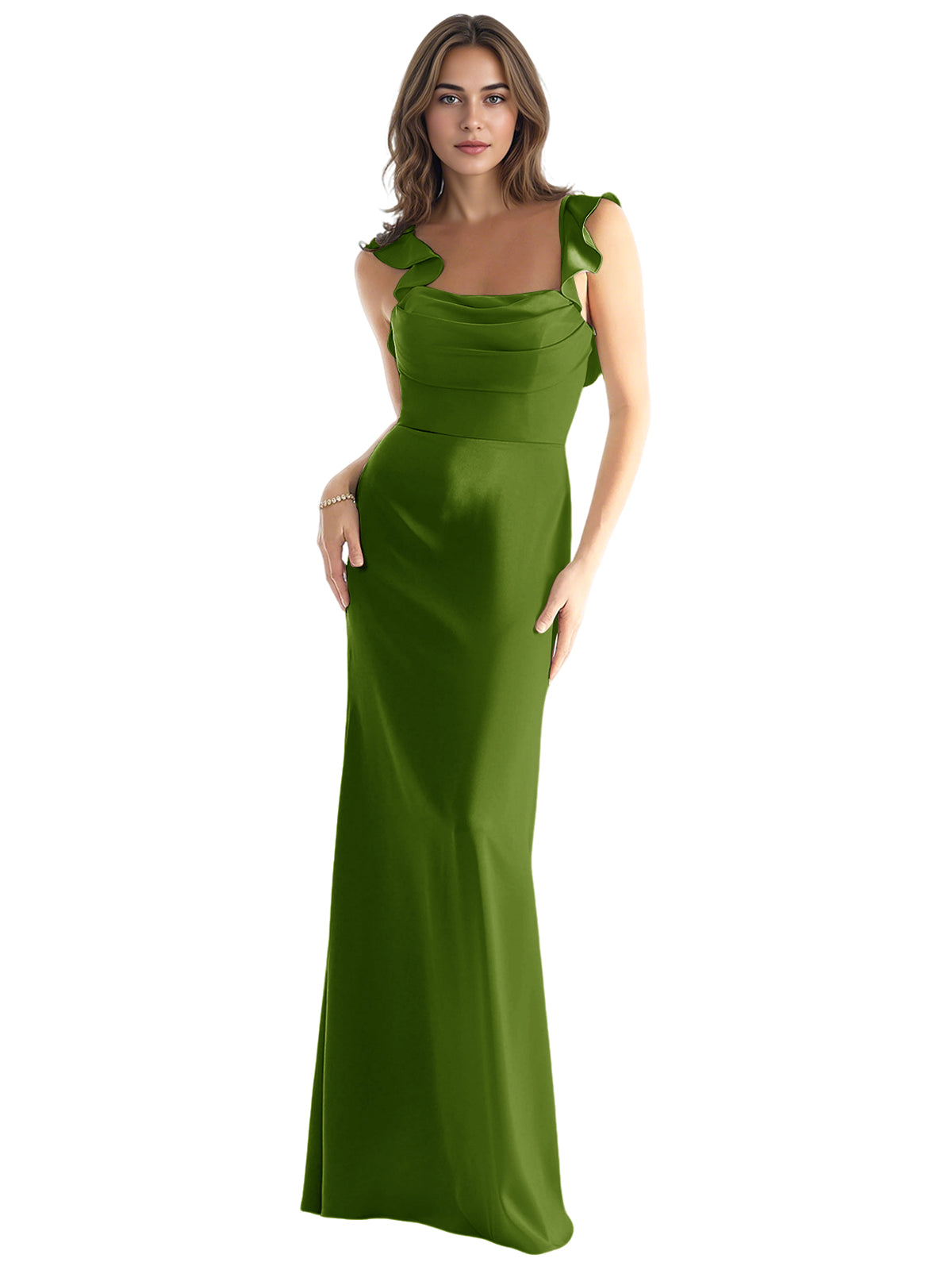 One Shoulder Satin Bridesmaid Dress with Bow Strap and Mermaid Dress
