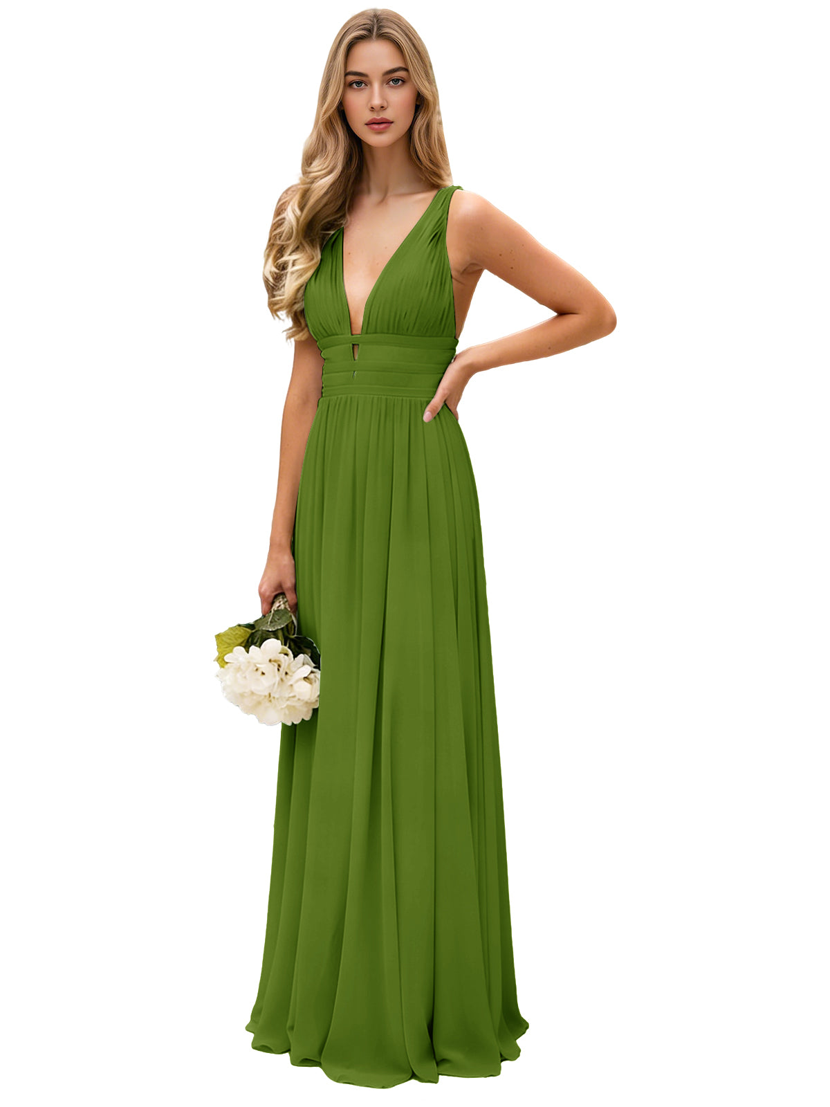Spaghetti Strap V-Neck Chiffon Bridesmaid Dress with Open Back