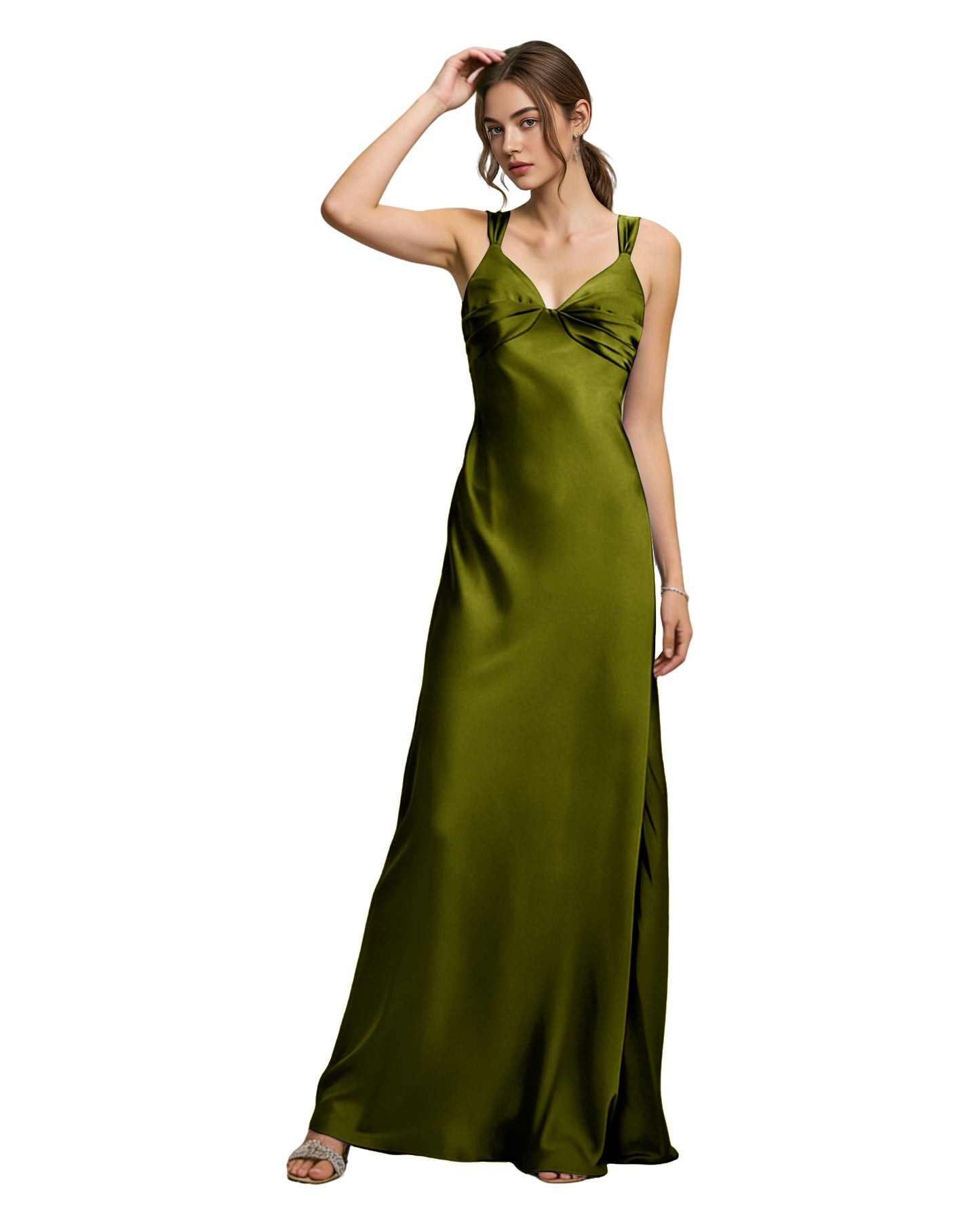 Satin Cowl Neck Bridesmaid Dress with Spaghetti Straps and Bias Cut
