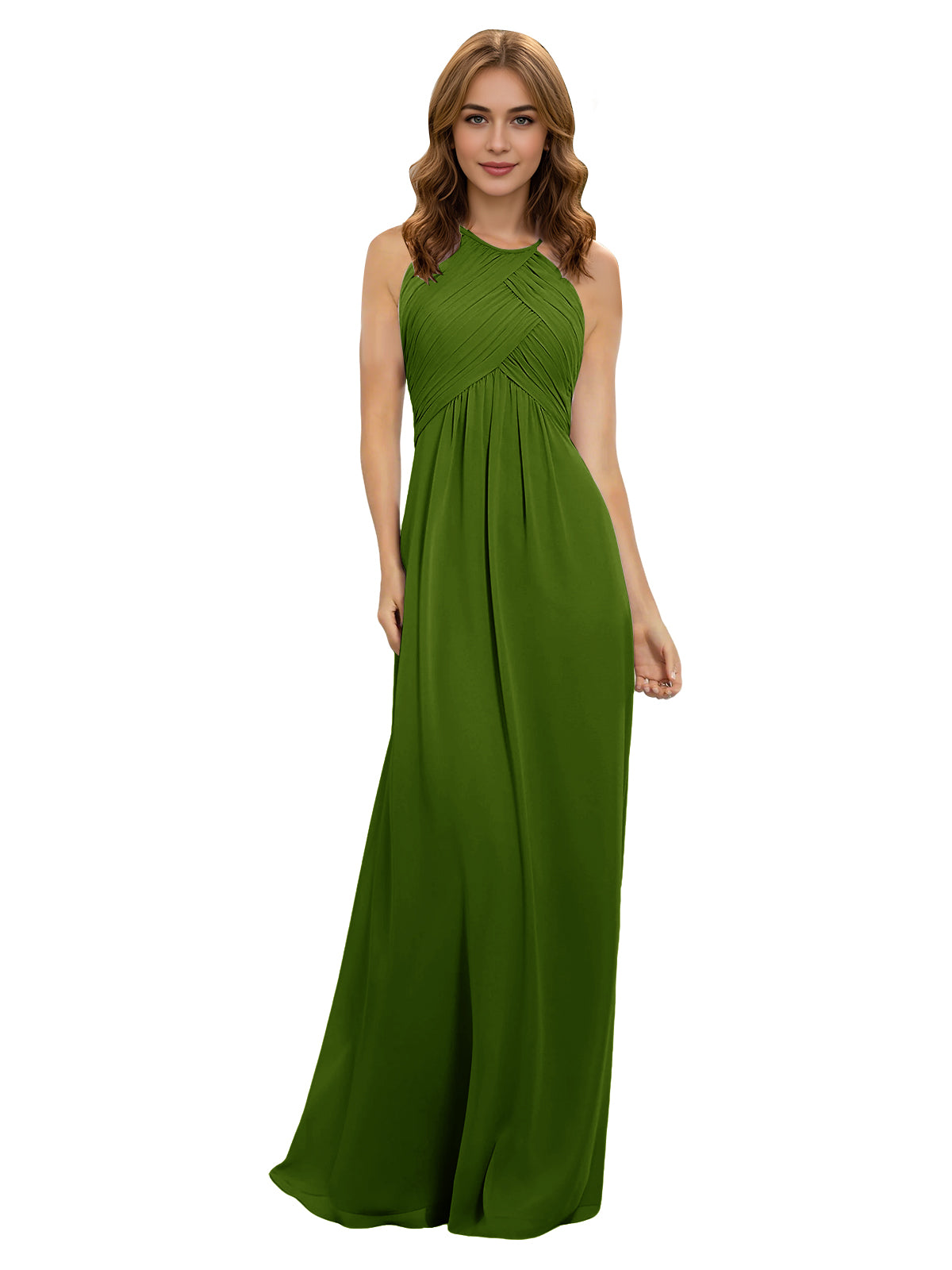 Twist Halter Chiffon Bridesmaid Dress with Keyhole Bodice