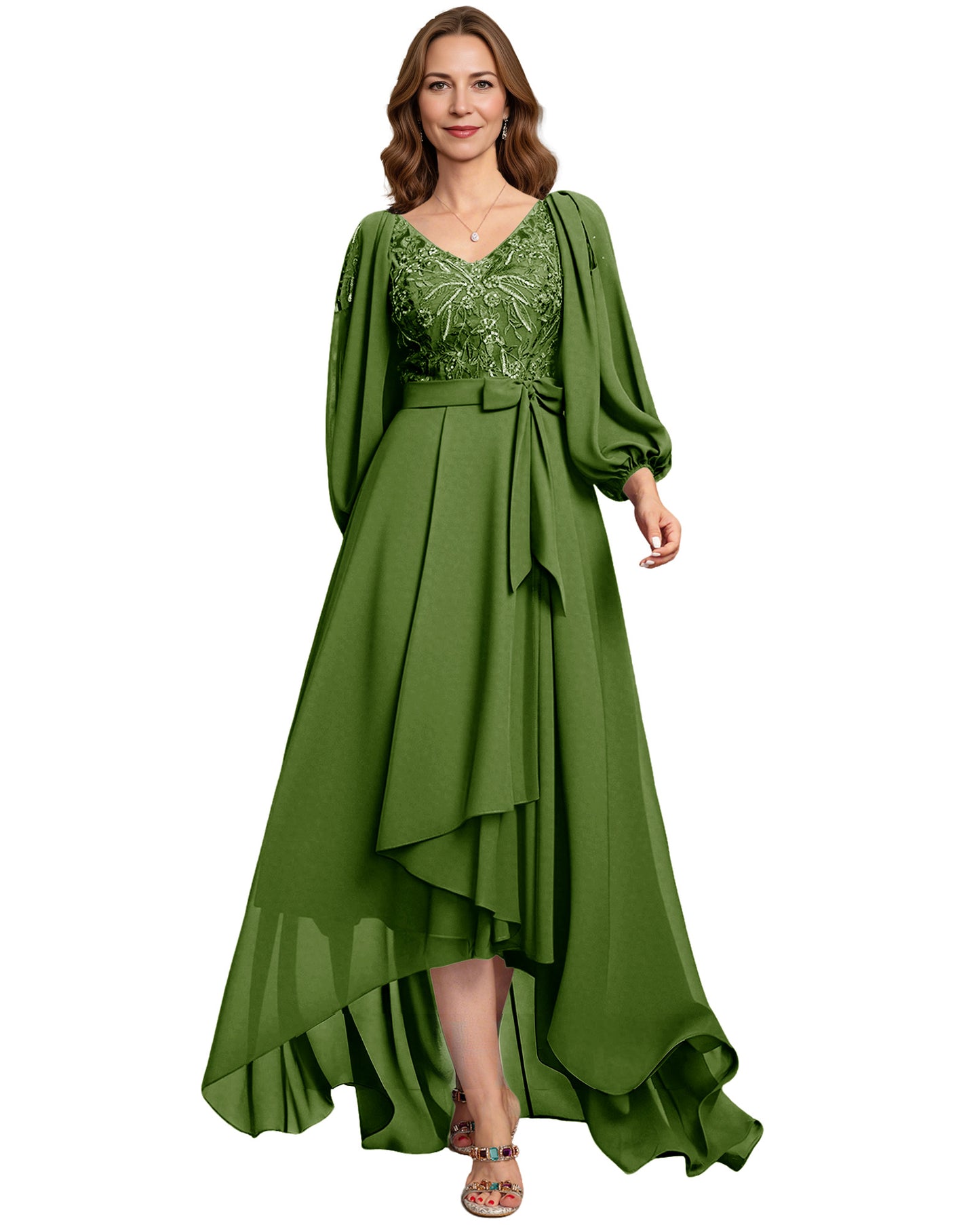 High Low Mother of the Bride Dress Lace Bodice Chiffon Jacket Formal Wedding Gown