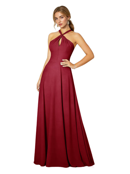 Cross Halter Chiffon Bridesmaid Dress with Empire Waist