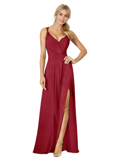 Sweetheart Chiffon Bridesmaid Dress with Spaghetti Straps and Slit