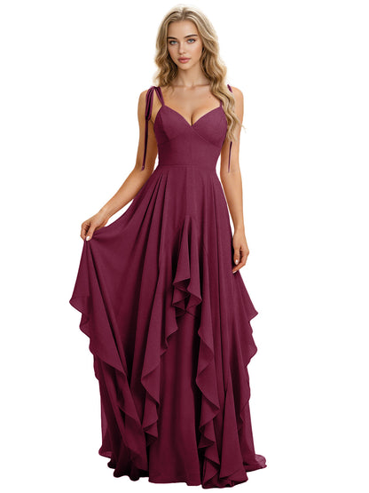 Spaghetti Strap Chiffon Bridesmaid Dress with Cascading Ruffle dress