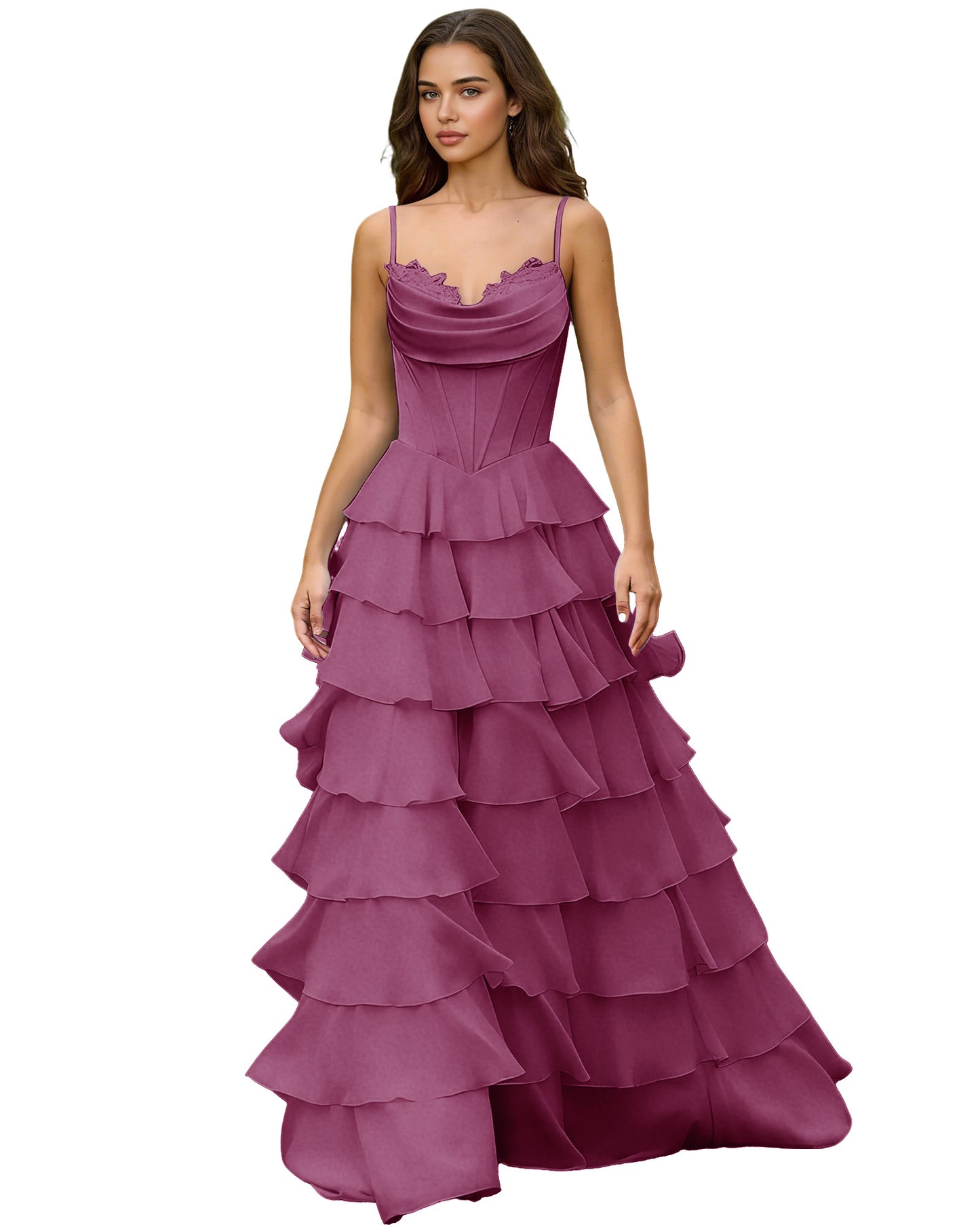 Spaghetti Strap Tiered Chiffon A-Line Prom Dress with Ruffle dress