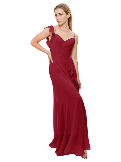 V-Neck Ruffle Strap Bridesmaid Dress with Cascading Chiffon Dress