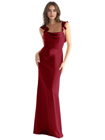 One Shoulder Satin Bridesmaid Dress with Bow Strap and Mermaid Dress
