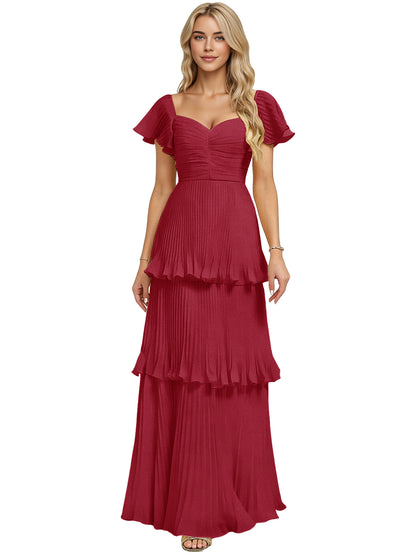 Tiered Ruffle Chiffon Bridesmaid Dress with Sweetheart Neckline