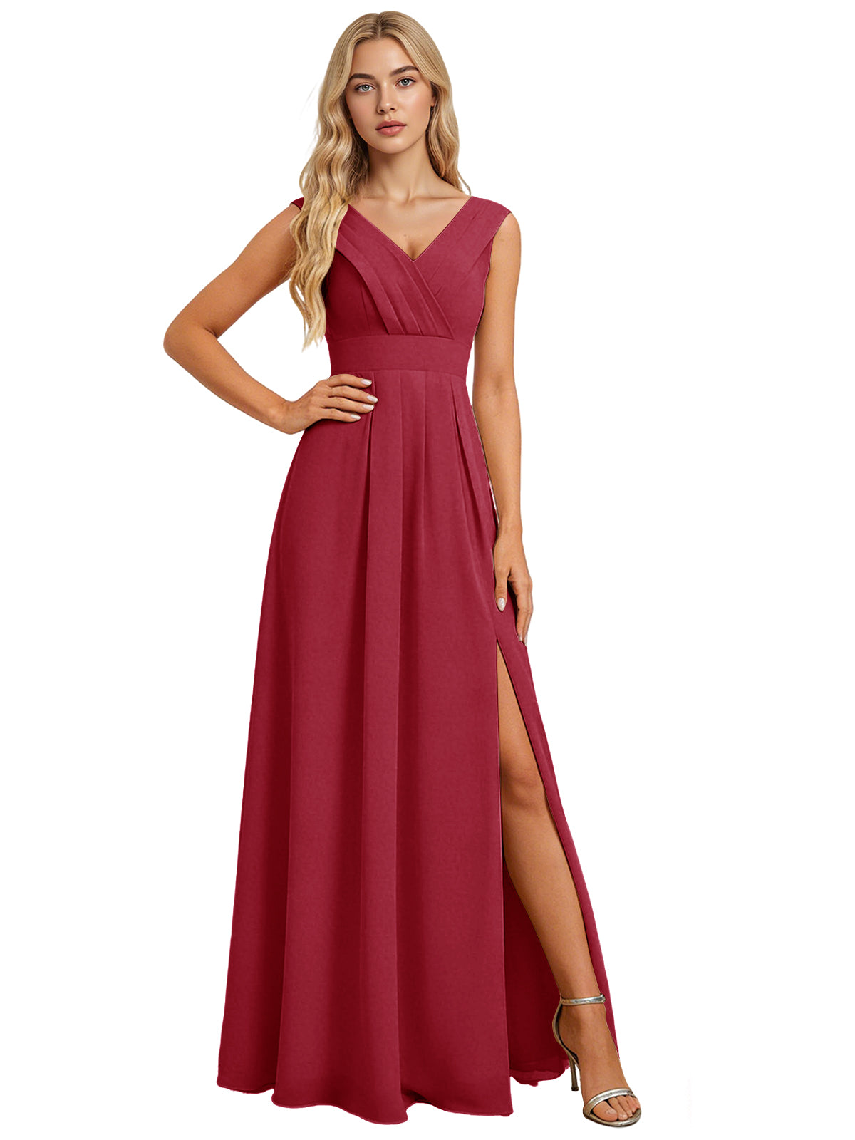 Surplice V-Neck Chiffon Bridesmaid Dress with A-Line Slit dress