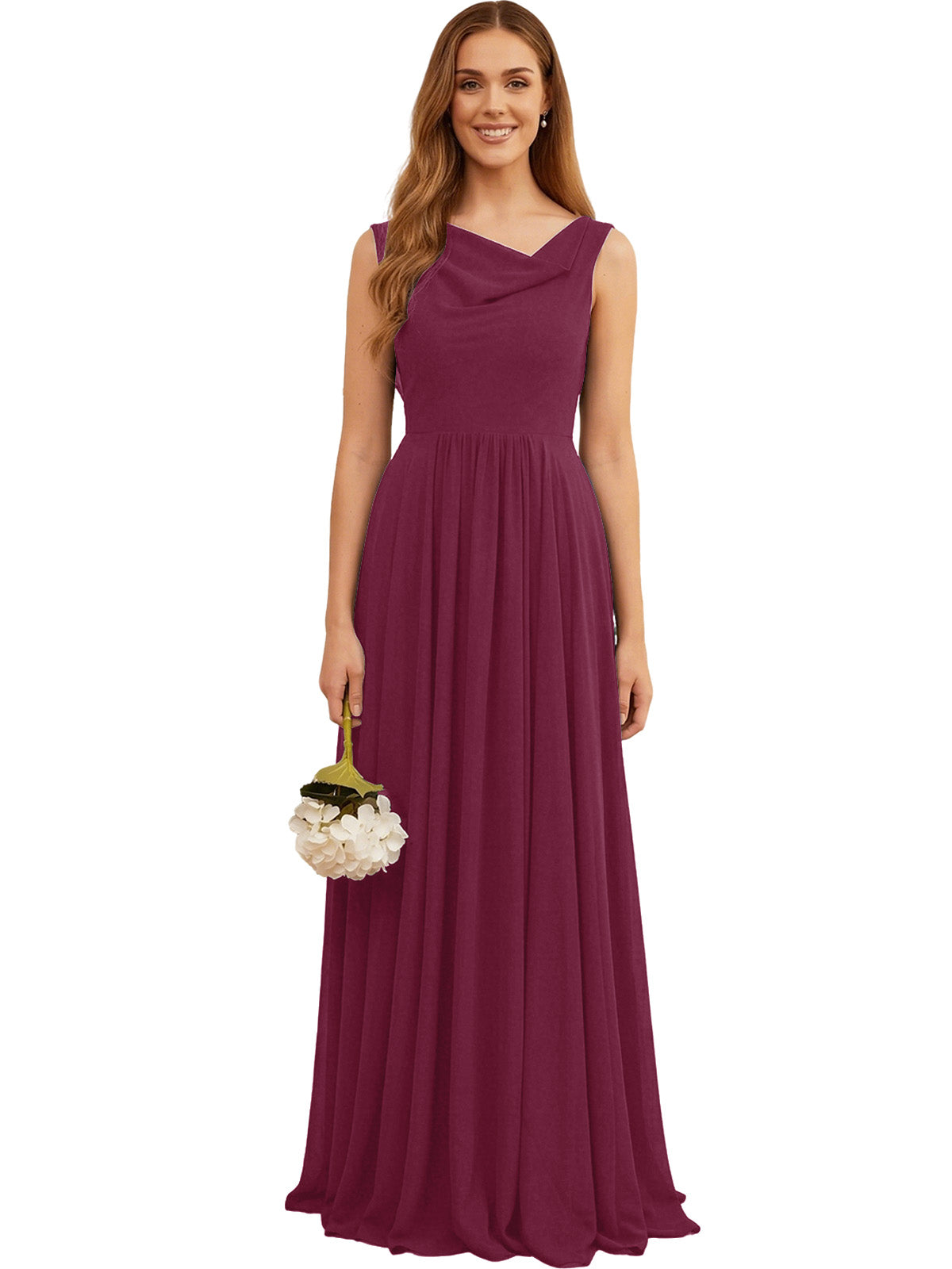 Jewel Neck Sleeveless Chiffon Bridesmaid Dress with Pleated dress