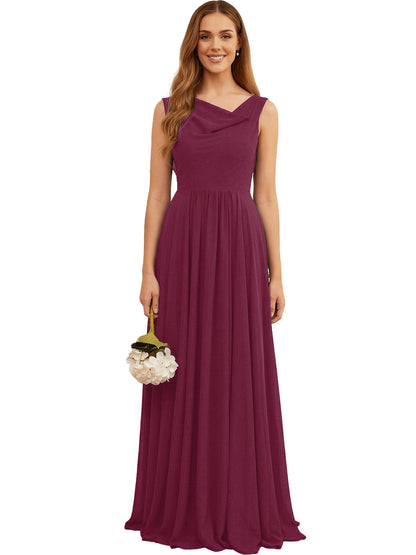 Jewel Neck Sleeveless Chiffon Bridesmaid Dress with Pleated dress