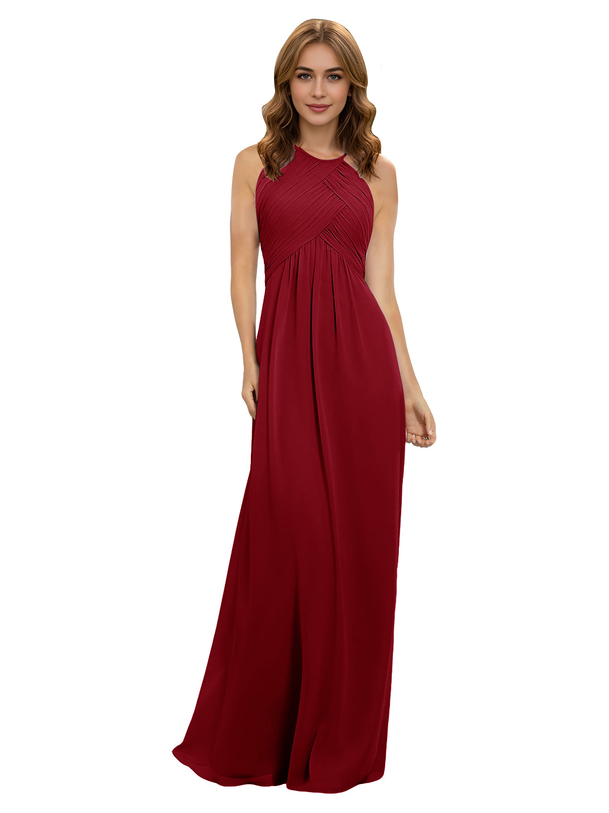 Twist Halter Chiffon Bridesmaid Dress with Keyhole Bodice