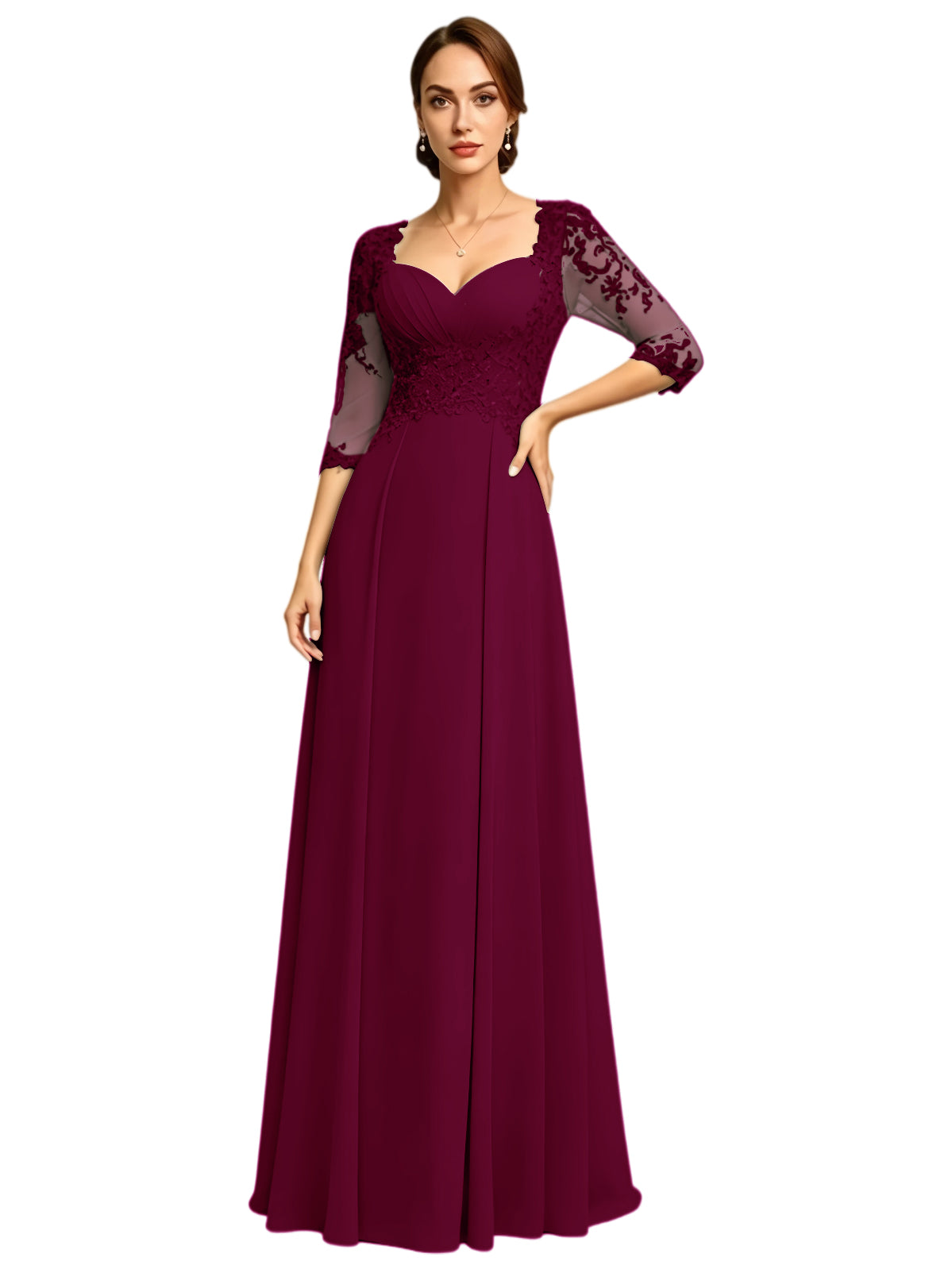 Long Sweetheart Mother of the Bride Dress Lace Jacket Chiffon A-Line Formal Gown