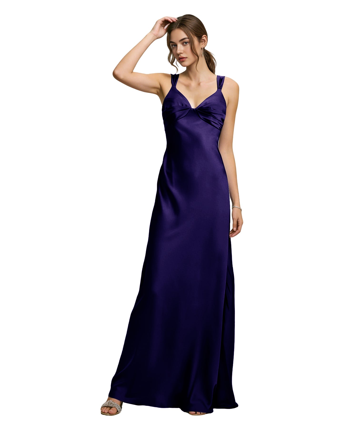 Satin Cowl Neck Bridesmaid Dress with Spaghetti Straps and Bias Cut