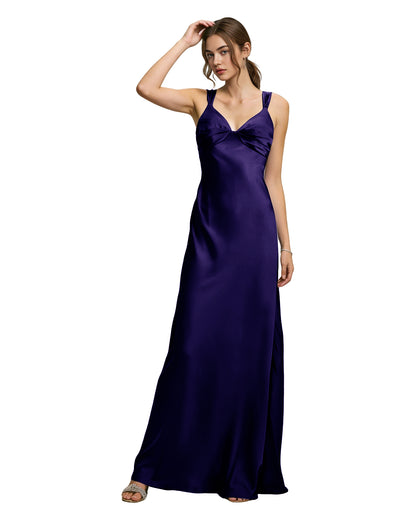 Satin Cowl Neck Bridesmaid Dress with Spaghetti Straps and Bias Cut