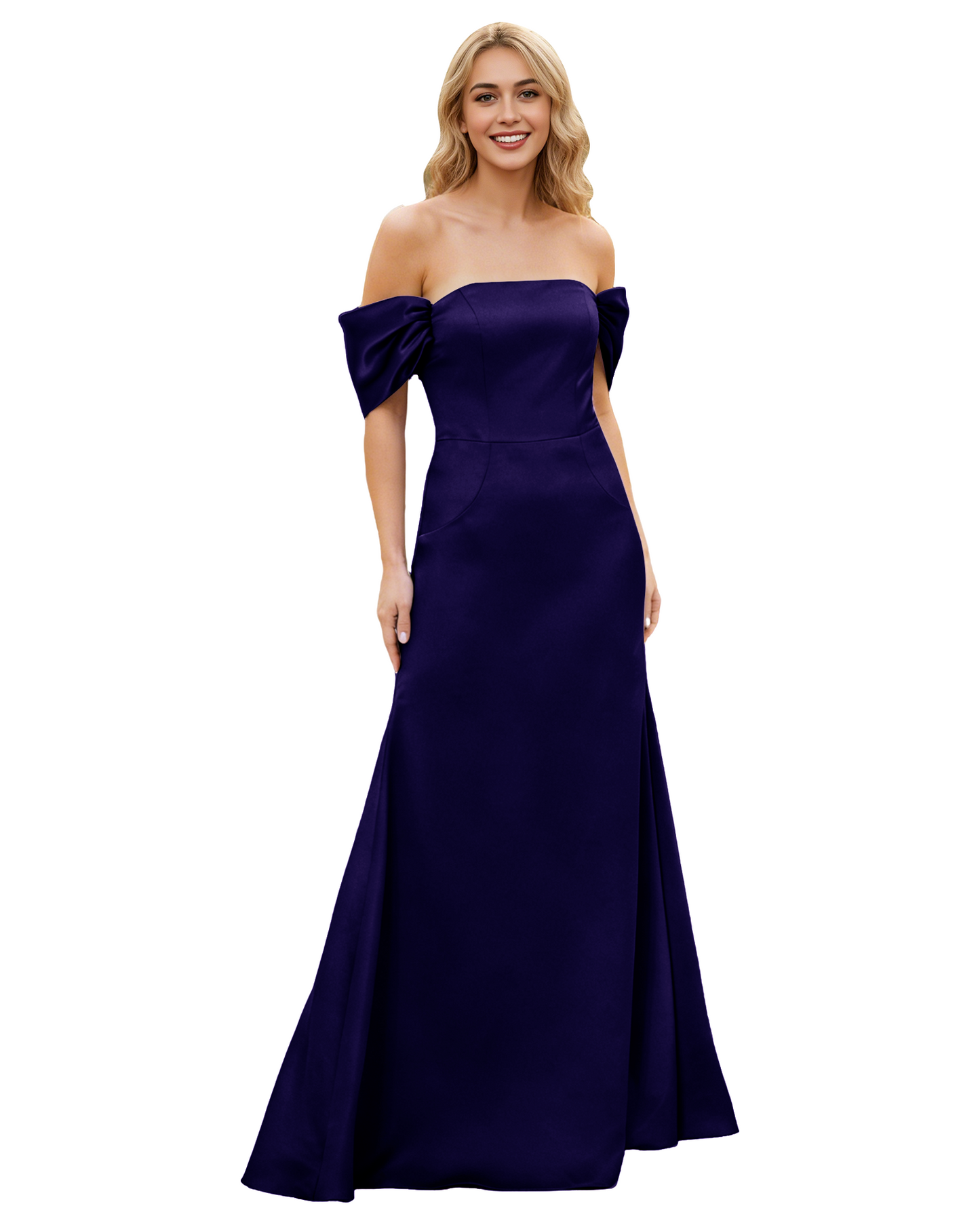 Off Shoulder Satin Bridesmaid Dress with Foldover Neckline and Trumpet Dress