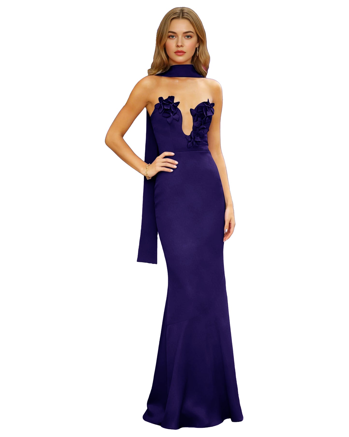 Halter Neck Satin Column Prom Dress with Illusion Cutout and Open Back