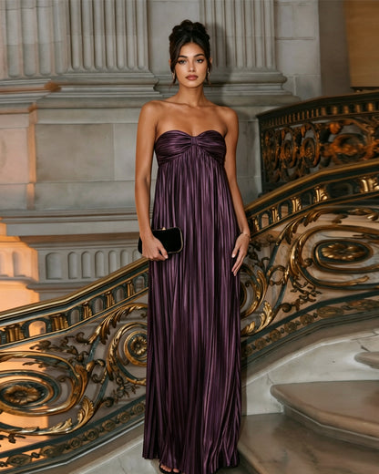 Strapless Pleated Metallic Formal Dress with Sweetheart Bodice