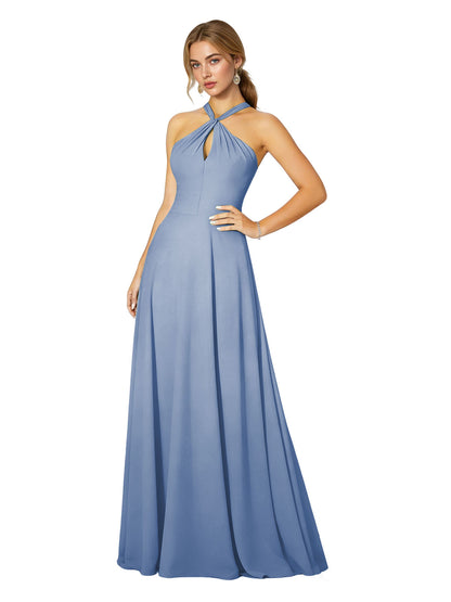 Cross Halter Chiffon Bridesmaid Dress with Empire Waist