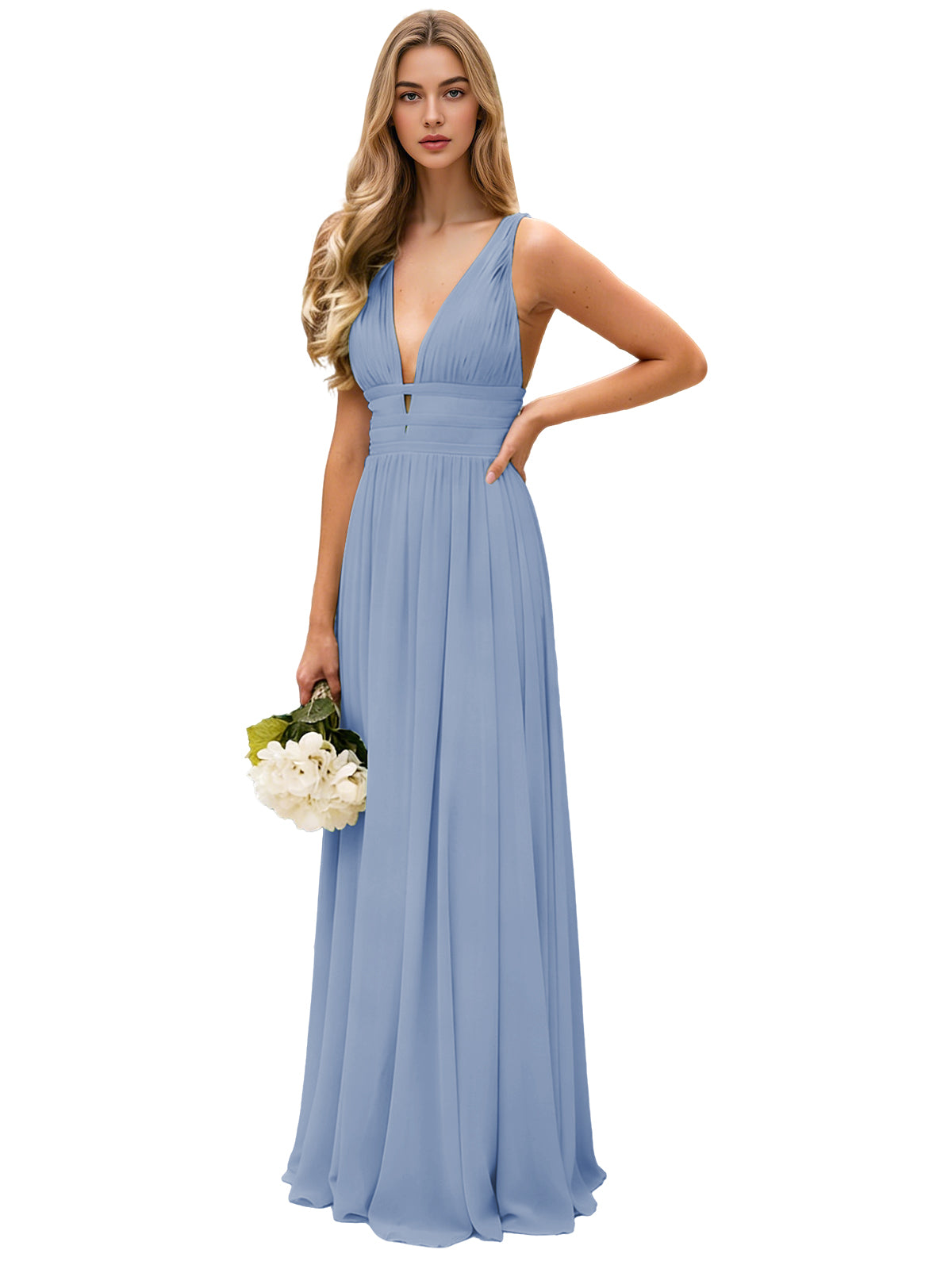 Spaghetti Strap V-Neck Chiffon Bridesmaid Dress with Open Back