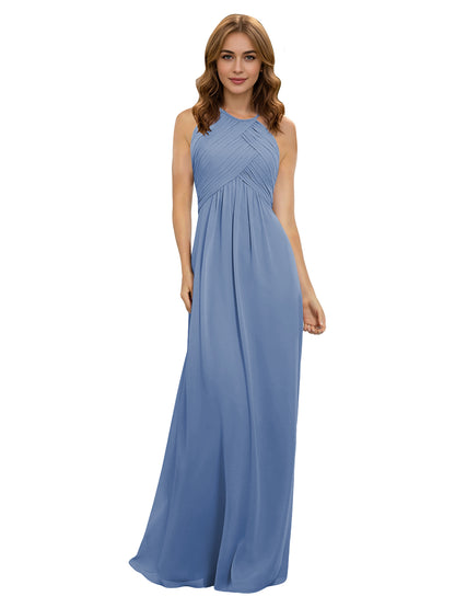 Twist Halter Chiffon Bridesmaid Dress with Keyhole Bodice