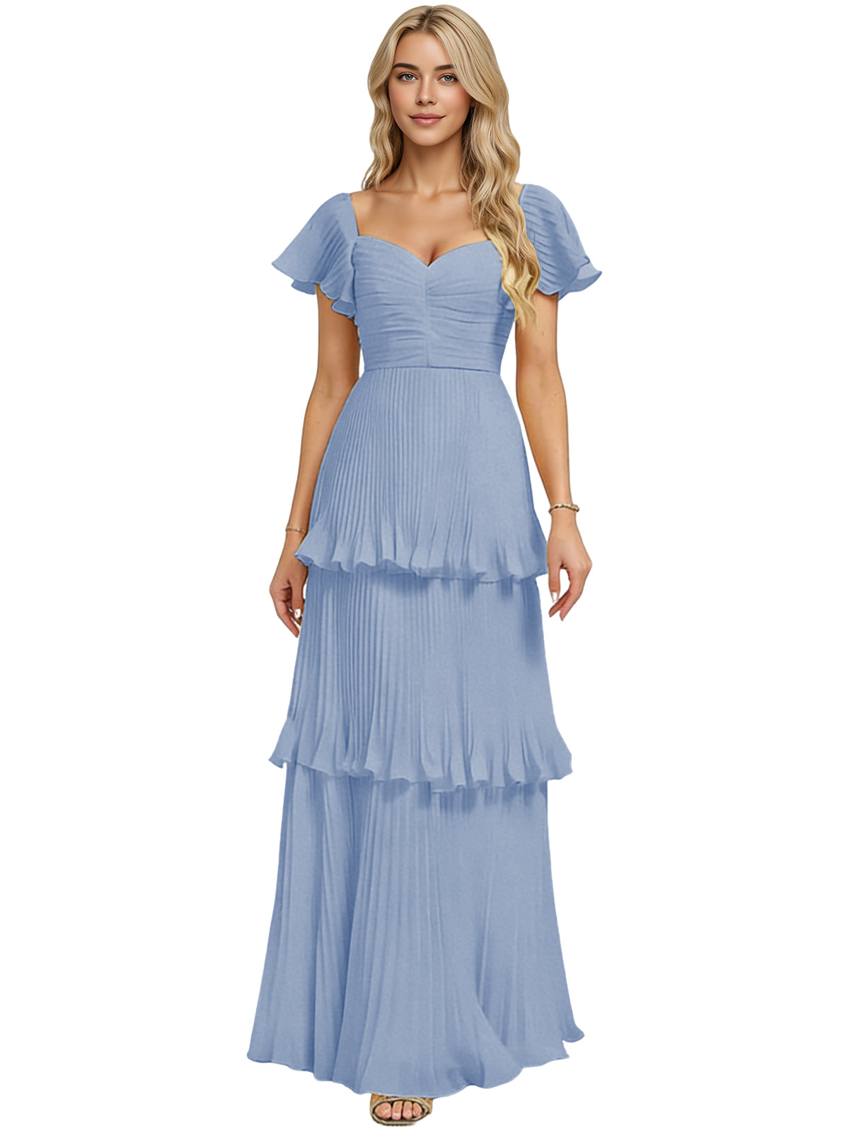 Tiered Ruffle Chiffon Bridesmaid Dress with Sweetheart Neckline