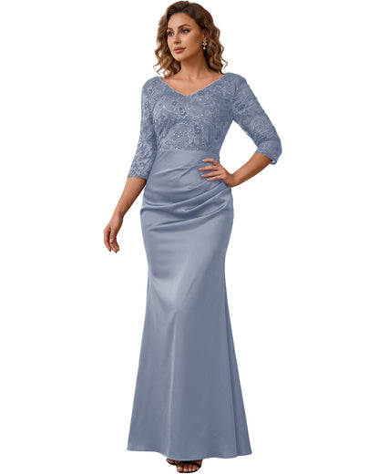 Mother of the Bride Dress Long Lace Mermaid Formal Gown with 3/4 Sleeves