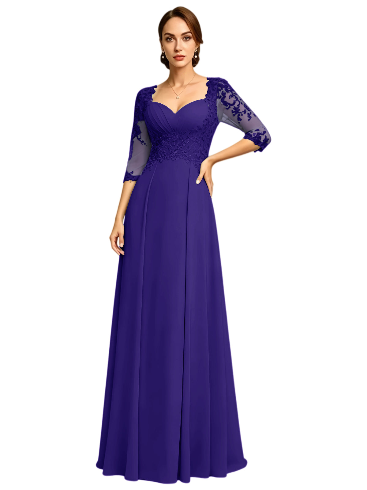 Long Sweetheart Mother of the Bride Dress Lace Jacket Chiffon A-Line Formal Gown