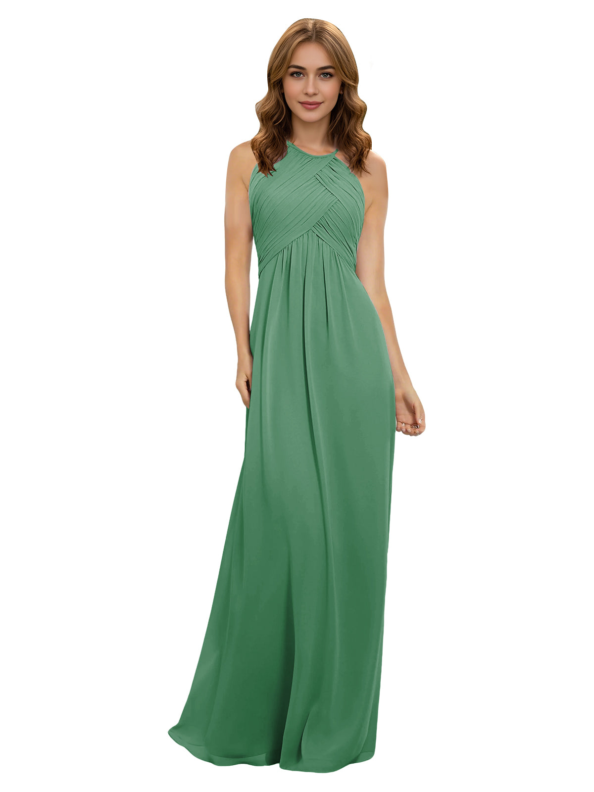 Twist Halter Chiffon Bridesmaid Dress with Keyhole Bodice