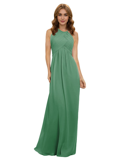 Twist Halter Chiffon Bridesmaid Dress with Keyhole Bodice