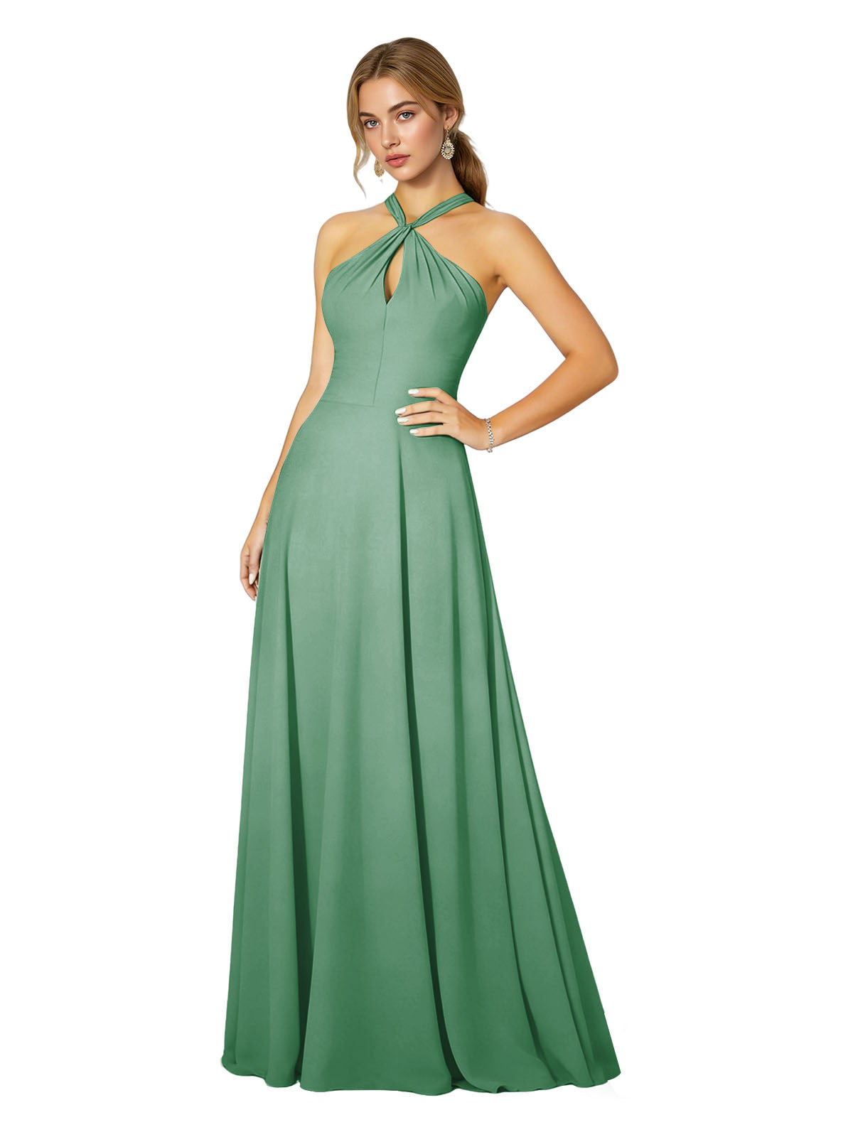 Cross Halter Chiffon Bridesmaid Dress with Empire Waist