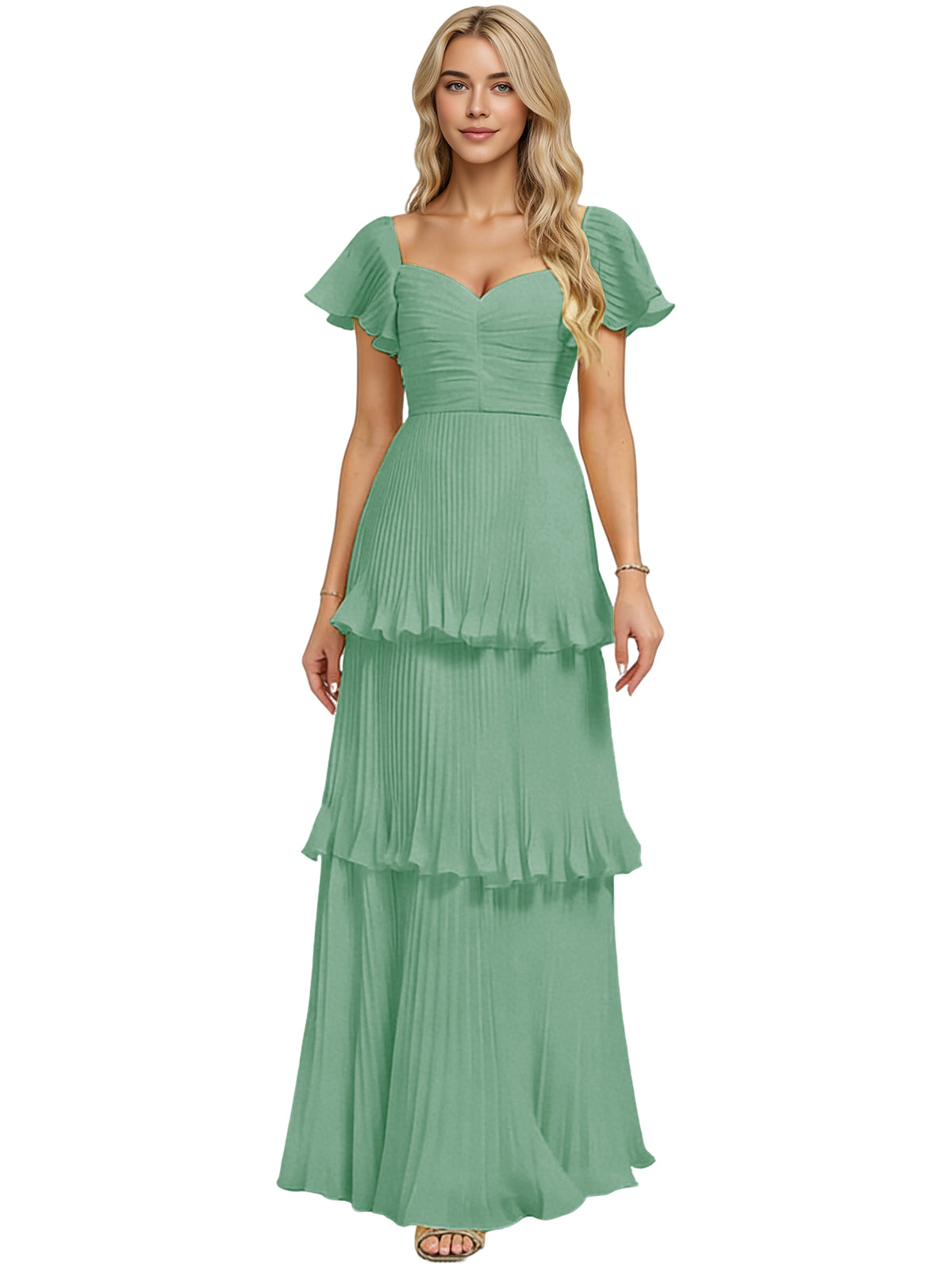 Tiered Ruffle Chiffon Bridesmaid Dress with Sweetheart Neckline
